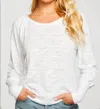 Chaser Long Sleeve Slub Jersey Bishop Sleeve Pullover In White In White