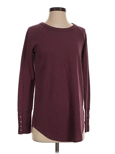 Pre-owned Chaser Long Sleeve Top Burgundy Solid Pattern Crew Neck Tops