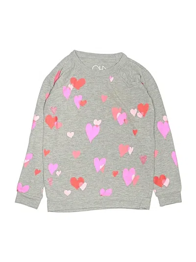 Pre-owned Chaser Kids' Long Sleeve Top Gray Hearts Pattern Crew Neck Tops