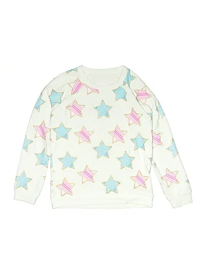 Pre-owned Chaser Kids' Long Sleeve Top Ivory Stars Pattern Crew Neck Tops In White