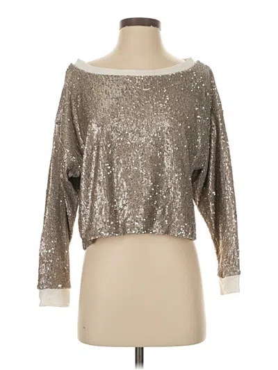 Pre-owned Chaser Long Sleeve Top Silver Metallic Pattern Boatneck Tops