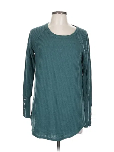 Pre-owned Chaser Long Sleeve Top Teal Crew Neck Tops In Blue