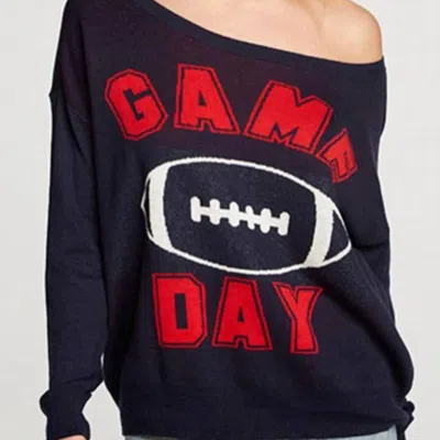 Chaser Long Sleeve Wide Neck Game Day Pullover In Navy In Blue
