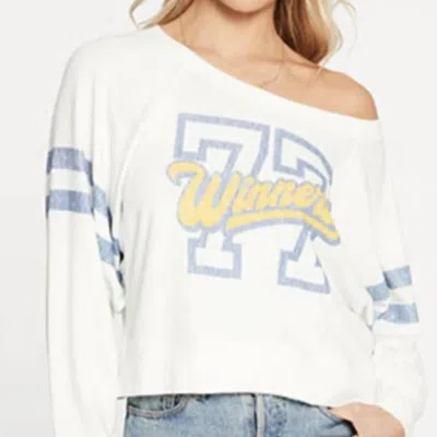 Chaser Love Knit Cropped Long Sleeve Drop Shoulder Batwing Pullover In Salt In White