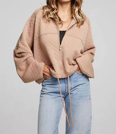 Chaser Mccartneyy Zip Up Top In Taupe In Beige