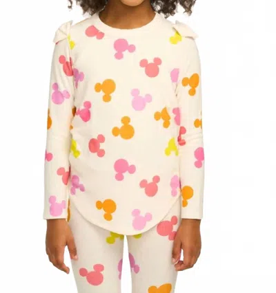 Chaser Kids' Mickey All Over Pullover Top In White Cloud In Multi