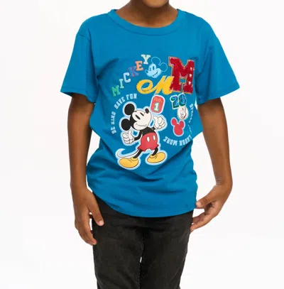 Chaser Kids' Mickey Mouse Varsity Mickey Tee In Mykonos Blue In Multi