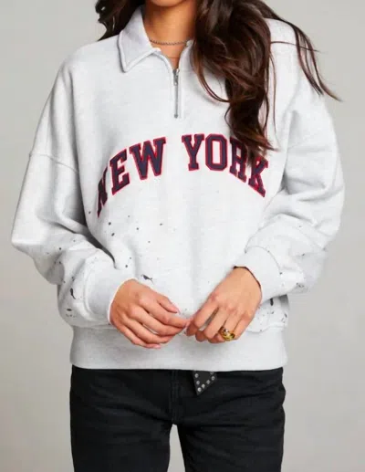 Chaser New York Splatter Paint Half Zip Long Sleeve In Light Heather Grey