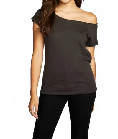 Chaser Off The Shoulder Raglan Cap Sleeve Pullover Top In Black