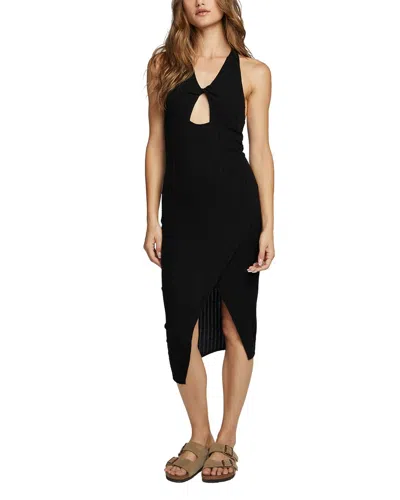 Chaser Poorboy Rib Halter Midi Dress In Black