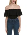 Chaser Quadrablend Smocked Off-shoulder Bodysuit In Black