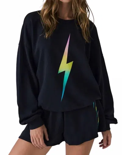 Chaser Rainbow Gradient Bolt Long Sleeve Sweatshirt In True Black In Blue