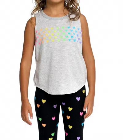 Chaser Kids' Rainbow Hearts Tee In Gray In Multi