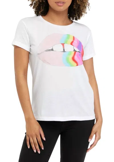 Chaser Rainbow Lips Short Sleeve Graphic Tee In White