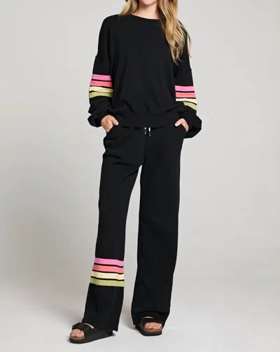 Chaser Rainbow Stripe Long Sleeve Sweatshirt In True Black
