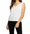 Chaser Recycled Vintage Jersey Double V Ruffle Muscle Tank In White In White