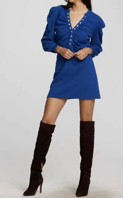Chaser Recycled Vintage Rib Mini Dress W/ Deep V & Pearl Snaps In Navy Peony In Blue