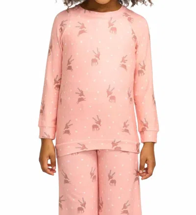 Chaser Kids' Reindeer Snow Pullover Top In Light Blush Pink