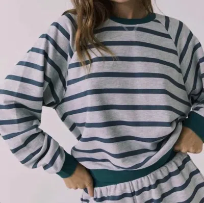 Chaser Resort Stripe Long Sleeve Top In Heather Grey In White