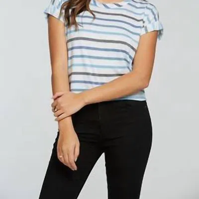 Chaser Rolled Drop Shoulder Tee In Ocean Ombre Stripe In Blue