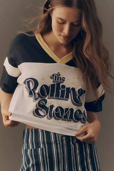 Chaser Rolling Stones Crop Tee In Blue