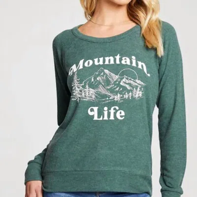 Chaser Rpet Bliss Knit Long Sleeve Raglan Pullover In Mountain Life In Green