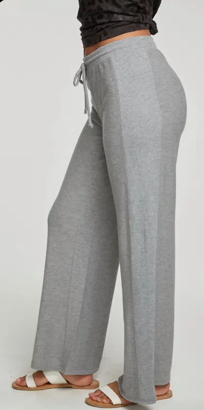 Chaser Rpet Cozy Knit Wide Leg Rib Panel Pants In Heather Grey