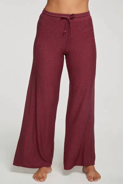 Chaser Rpet Cozy Knit Wide Leg Rib Panel Pants In Jingle In Red