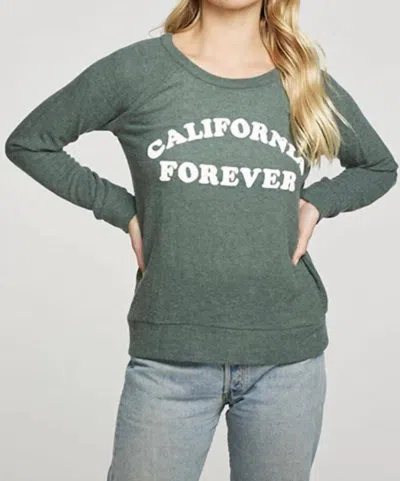 Chaser Rpet Knit Long Sleeve Raglan Pullover In California Forever Greenhouse