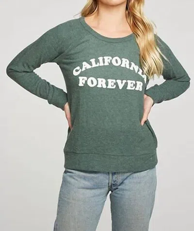 Chaser Rpet Knit Long Sleeve Raglan Pullover In California Forever Greenhouse