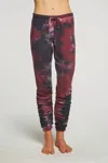 Chaser Rpet Love Rib Shirred Jogger/blackberry Tie Dye In Red