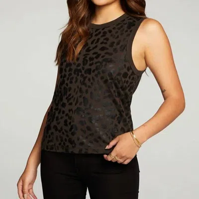 Chaser Rpet Vintage Jersey Muscle Tank, In Black Foil Leopard In Brown