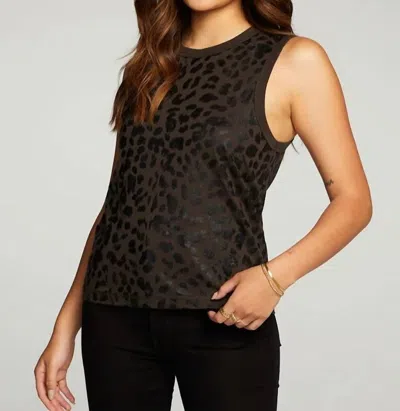 Chaser Rpet Vintage Jersey Muscle Tank, In Black Foil Leopard In Multi