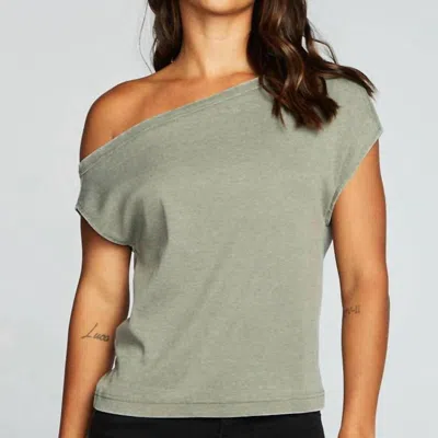 Chaser Rpet Vintage Rib Off Shoulder Top In Dill In Green