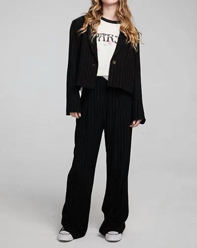 Chaser Santana Pinstripe Blazer In Black With White Pinstripe In Multi