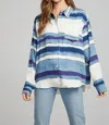 Chaser Saville Button Down Shirt In Pacific Stripe In Blue