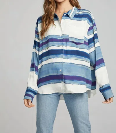 Chaser Saville Button Down Shirt In Pacific Stripe In Blue