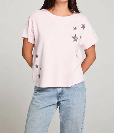 Chaser Scattered Stars Graphic Short Sleeve Top In Ballet Slipper