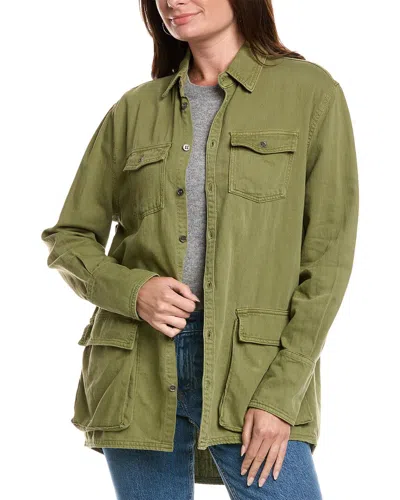 Chaser Sea Pea Button-up Linen-blend Shacket In Green