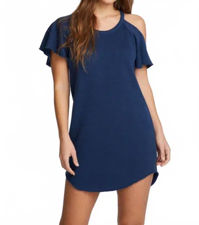 Chaser Shirttail Cold Shoulder Mini Dress In Blue