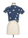 Chaser Short Sleeve Top Blue Hearts Pattern Sweetheart Neckline Tops In Blue