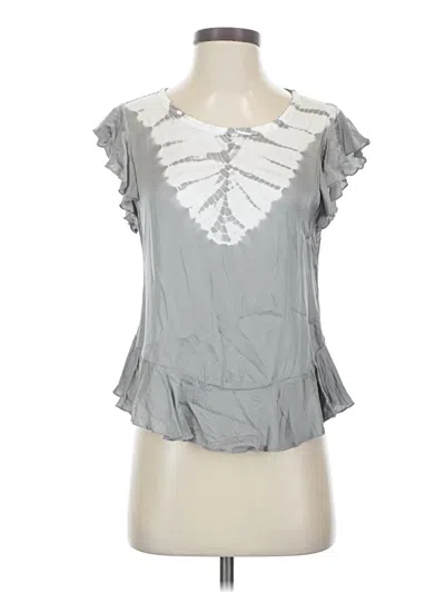 Pre-owned Chaser Short Sleeve Top Gray Ruffles Neckline Tops