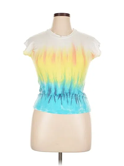 Pre-owned Chaser Short Sleeve Top Yellow Tie-dye Pattern Keyhole Neckline Tops