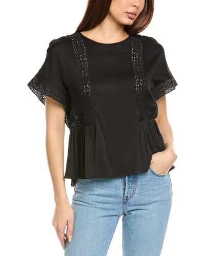 Chaser Silky Woven Lace Inserts Petal Top In Black