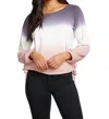 Chaser Slub French Terry Blouson Sleeve Side Tie Raglan Pullover In Sunset Ombre In White