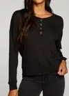 Chaser Slub Jersey Long Sleeve Henley W/ Cuffs In True Black In Black