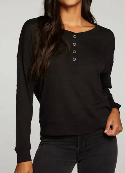 Chaser Slub Jersey Long Sleeve Henley W/ Cuffs In True Black