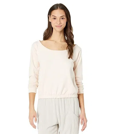 Chaser Slub Top Womens Beige Cotton French Terry Body Hem Long Sleeve Jdm1138 In Neutral