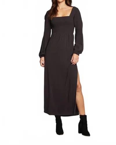 Chaser Smocked Long Dress In Phantom In Blue