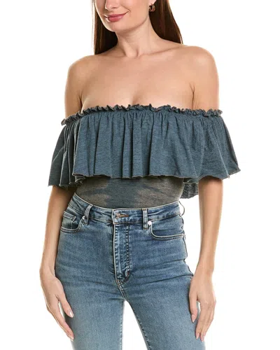 Chaser Smocked Off Shoulder Bodysuit In Gray